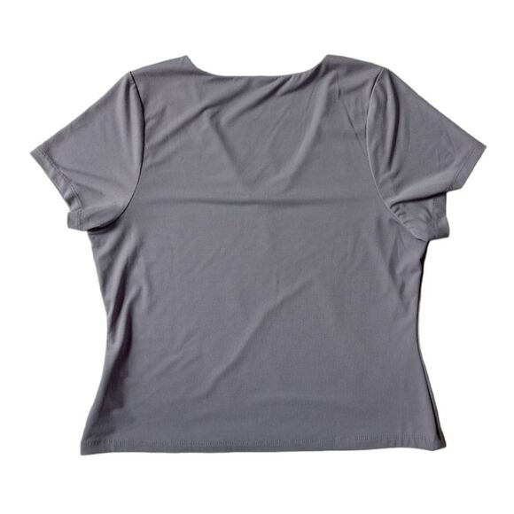 Mark Edwards Gray Double Lined Short Sleeve Stretchy V-Neck Blouse Women's XL - Picture 2 of 12